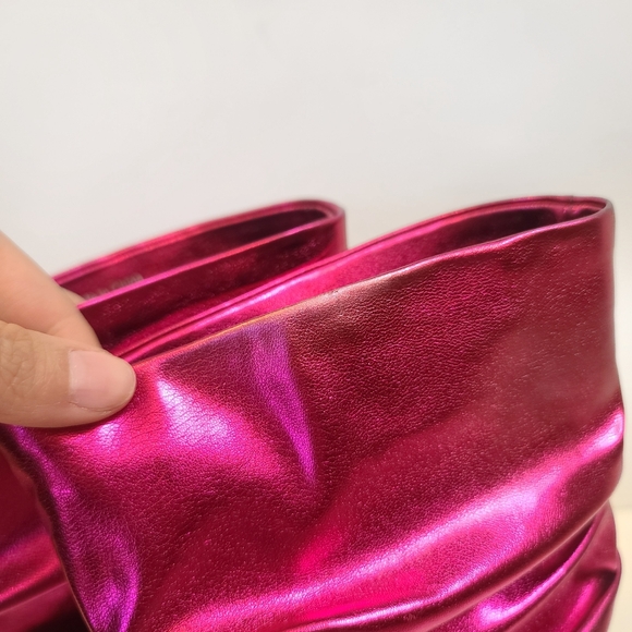 Jeffrey Campbell | Guillo Ruched Heeled Boots in Fuchsia Metallic Pink Size 7 - Picture 9 of 16